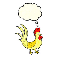 cartoon cockerel with thought bubble