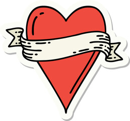 tattoo style sticker of a heart and banner