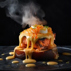 Blackened Salmon Caviar Benny - Generative Ai Illustration