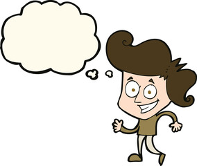 cartoon grinning man with thought bubble