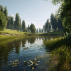 Obraz premium beautiful landscape with trees and lake