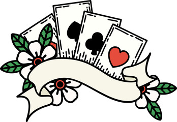 traditional tattoo of cards and banner