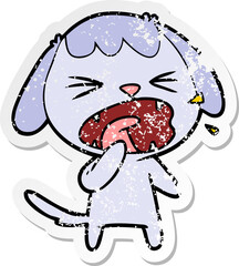distressed sticker of a cute cartoon dog barking