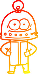 warm gradient line drawing happy carton robot with light bulb