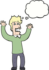 cartoon terrified man with thought bubble