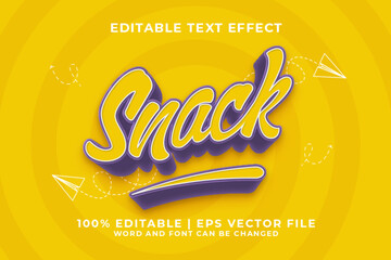 Snack 3d Editable Text Effect Cartoon Comic Style Premium Vector