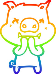 rainbow gradient line drawing angry cartoon pig