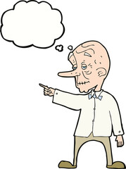 cartoon old man pointing with thought bubble