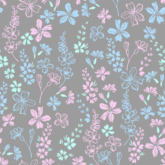 Flowers summer floral seamless pattern for dress fabric print. Blossom organic natural design. Meadow flowers seamless hand painted herbal wallpaper. Botanical blossom design.