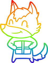 rainbow gradient line drawing friendly cartoon wolf