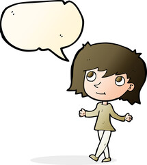 cartoon girl with no worries with speech bubble