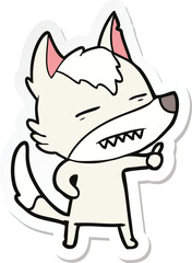 sticker of a cartoon wolf showing teeth