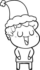 laughing line drawing of a man wearing santa hat