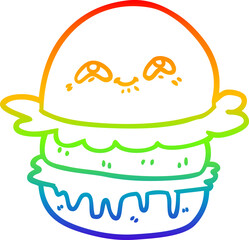 rainbow gradient line drawing cartoon fast food burger