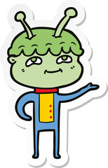 sticker of a friendly cartoon spaceman