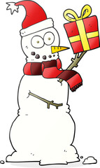 cartoon snowman holding present