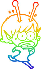 rainbow gradient line drawing cartoon shocked alien girl