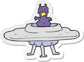 sticker of a cartoon alien in flying saucer