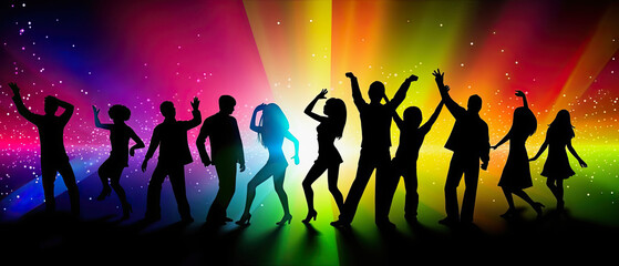 Naklejka na ściany i meble generative ai illustration of silhouettes of party celebrating people