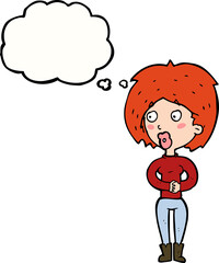 cartoon surprised woman with thought bubble