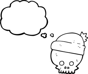 thought bubble cartoon skull wearing hat