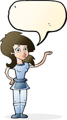 cartoon pretty waitress with speech bubble