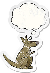 cartoon kangaroo and thought bubble as a distressed worn sticker