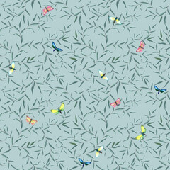 Leaves, butterflies and moths. Seamless floral background. Watercolor illustrations for the design of textiles, packaging.