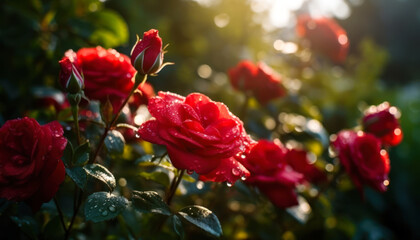 Obraz premium Red roses in the garden, Generative Ai