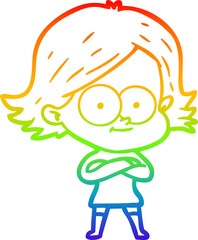 rainbow gradient line drawing happy cartoon girl