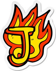sticker of a cartoon flaming letter