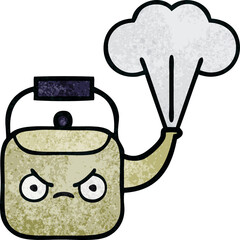 retro grunge texture cartoon steaming kettle