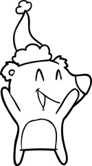 laughing polar bear line drawing of a wearing santa hat