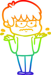 rainbow gradient line drawing annoyed cartoon boy