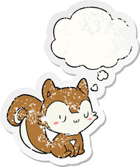 cartoon squirrel and thought bubble as a distressed worn sticker