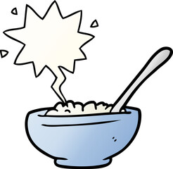cartoon bowl of rice and speech bubble in smooth gradient style