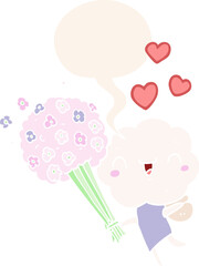cute cartoon cloud head creature and speech bubble in retro style