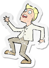 retro distressed sticker of a cartoon man panicking