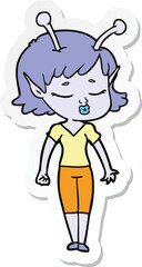 sticker of a cute alien girl cartoon