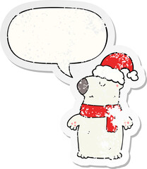 cute cartoon christmas bear and speech bubble distressed sticker