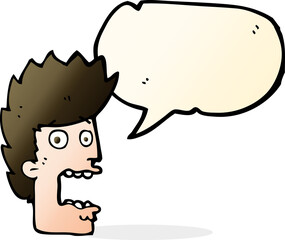 cartoon terrified man with speech bubble