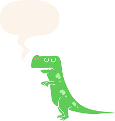 cartoon dinosaur and speech bubble in retro style