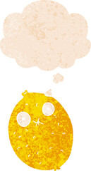 cartoon bitter lemon and thought bubble in retro textured style