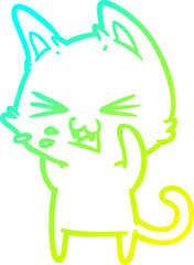 cold gradient line drawing cartoon cat hissing