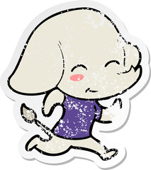 distressed sticker of a cute cartoon elephant