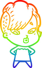 rainbow gradient line drawing cartoon surprised girl