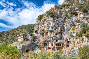 Rock-cut tombs in the ancient city of Myra, Turkey.