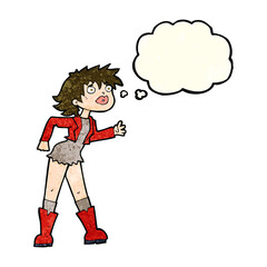 cartoon girl in leather jacket with thought bubble