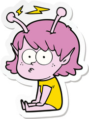 sticker of a cartoon alien girl