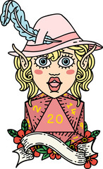 elf bard with natural twenty dice roll illustration